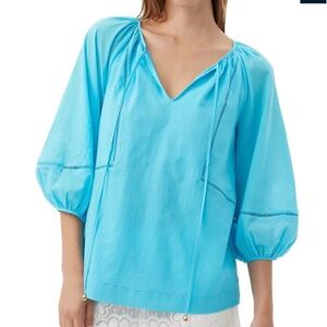 Trina Turk Blue Tie Front Relaxed Blouse